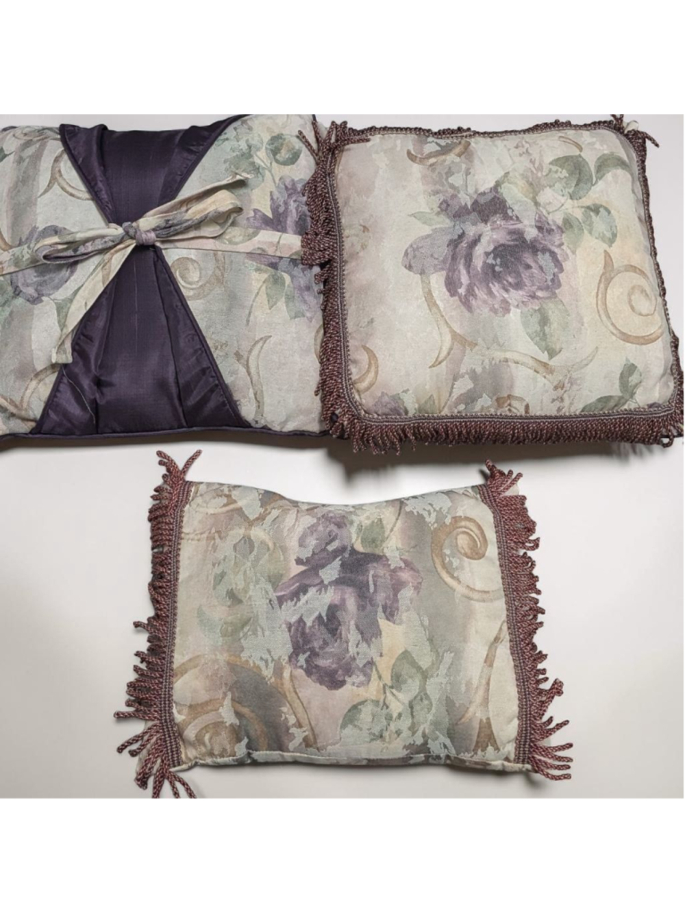Croscill Floral Decorative Throw Pillows Set of 3 Fringe Tassel Vintage